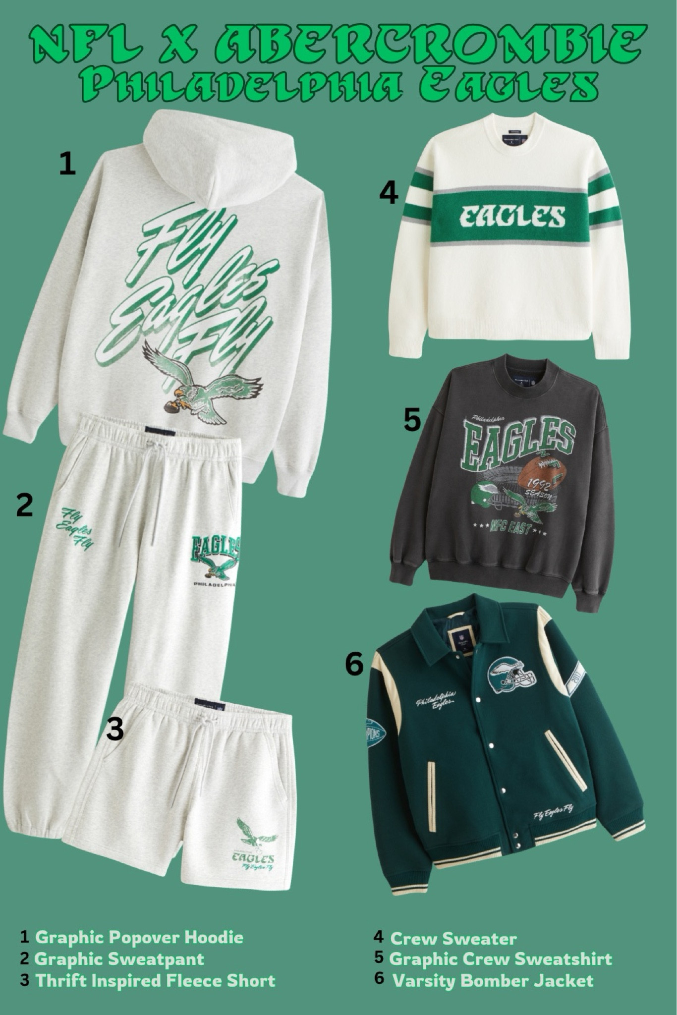 NFL X Abercrombie gets better and better every year. While all the girls will be feigning for Kansas City, I’m going hard with the birds. Abercrombie did great with capturing the retro vibes of the eagles and utilizing the Kelly greens well. I’m especially excited for the sweatpants and the sweater. Both of which are on their way to me. #eagles #nfl #nflabercrombie #abercrombienfl #mensabercrombie #flyeaglesfly #footballseason #philadlephiaeagles #cozyseason #fallfashion 

#LTKMens #LTKParties #LTKFitness