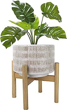 Large Ceramic Plant Pot with Stand - 9.4 Inch Boho Cylinder Indoor Planter with Drainage Hole for... | Amazon (US)