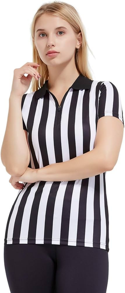 FitsT4 Sports Women's Official Black & White Stripe Referee Shirt Pro Uniform Jersey Short Sleeve... | Amazon (US)