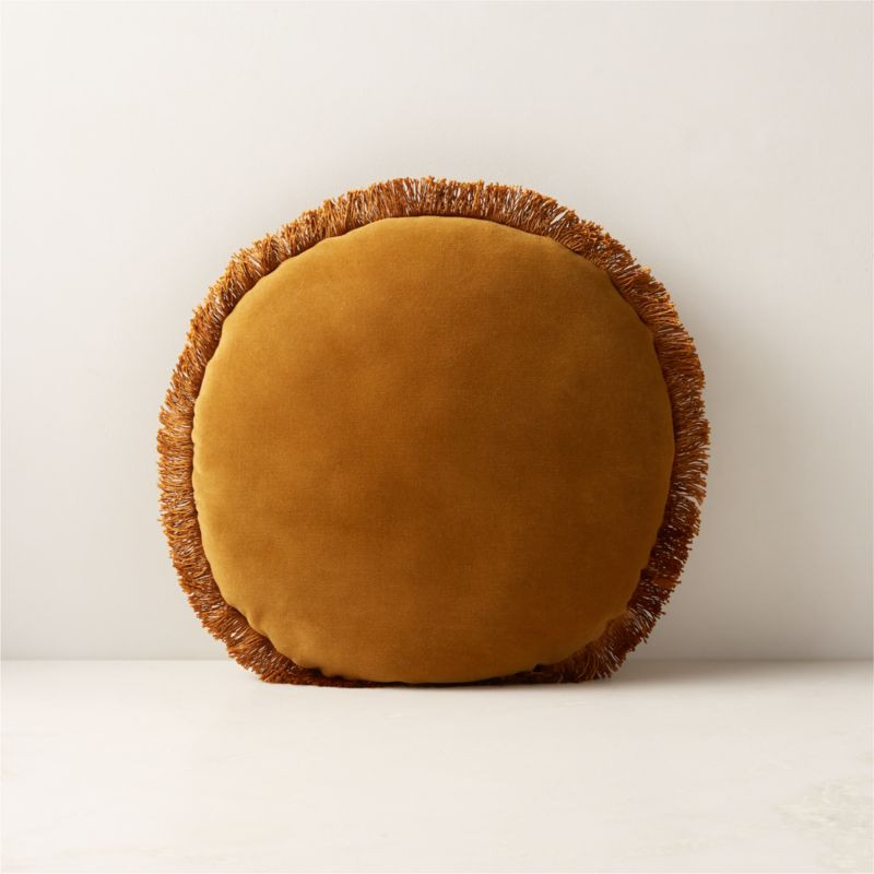 Bettie Tapenade Yellow Velvet Round Throw Pillow 16" + Reviews | CB2 | CB2