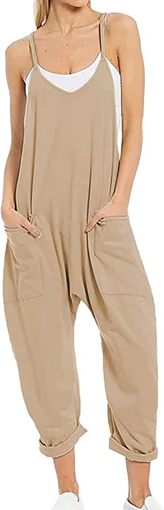 Jenkoon Women's Casual Sleeveless Jumpsuits Adjustable Spaghetti Straps Fashion Overalls With Poc... | Amazon (US)