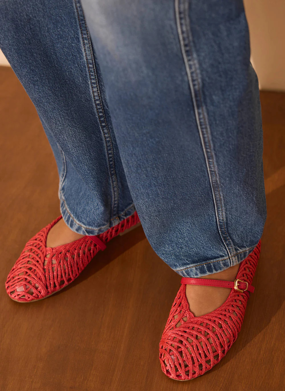 Lily Red Woven Ballet Flat Pumps | Mint Velvet
