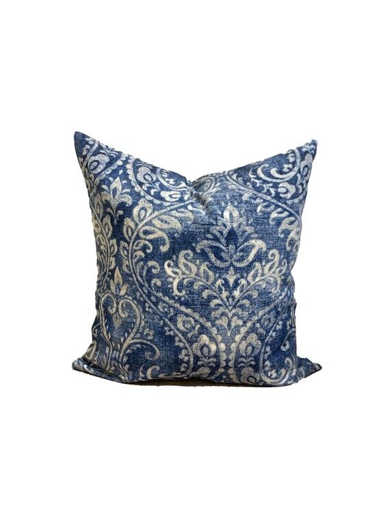 Blue Damask Pillow Covers Indigo Blue Pillow Cover Blue Ikat | Etsy | Etsy (US)