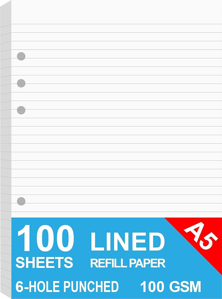 A5 Lined Paper, Refills for Filofax Planner, Organizer, Binders, 6 Hole Punched, 100 Sheets/200 P... | Amazon (US)