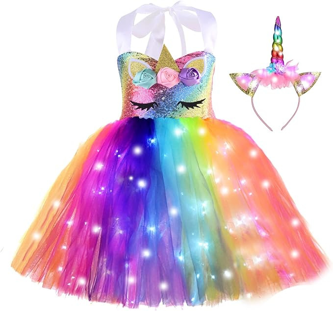 Sequin Unicorn Lighted Dress for Girls with Headband Birthday Halloween Christmas Party Outfits D... | Amazon (US)