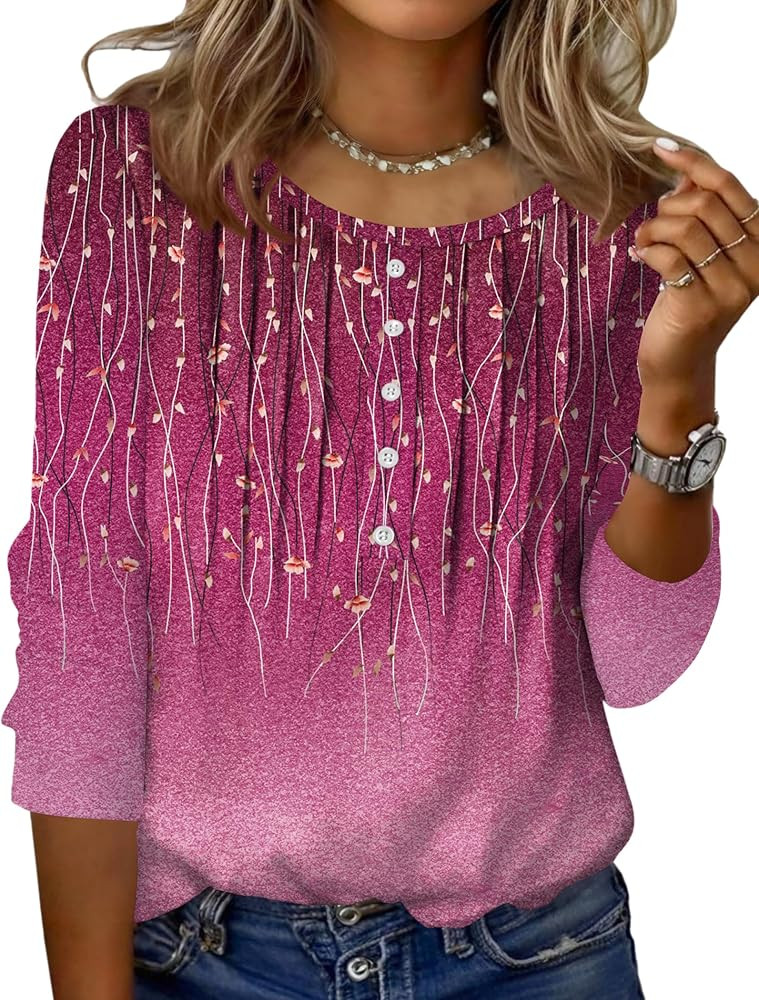 Zeagoo 3/4 Length Sleeve Womens Tops Round Neck Casual Summer Tunic Tops Basic Tees Blouses Dress... | Amazon (US)