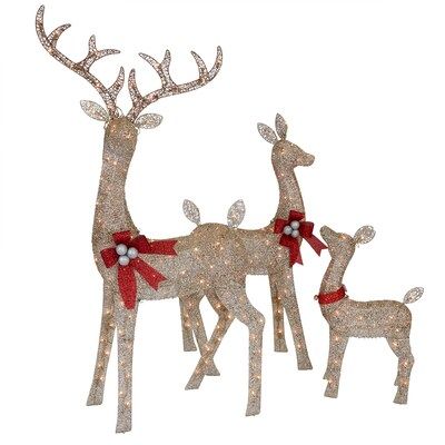 Holiday Living BF HL Champagne Deer Family 3-PC Lowes.com | Lowe's