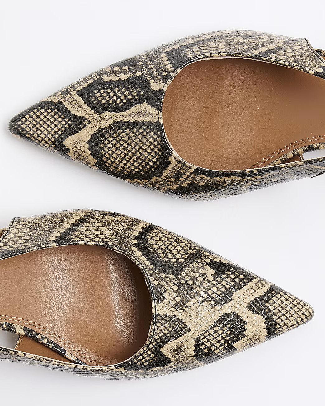 Beige Snake Print Sling Back Court Heels | River Island UK & IE