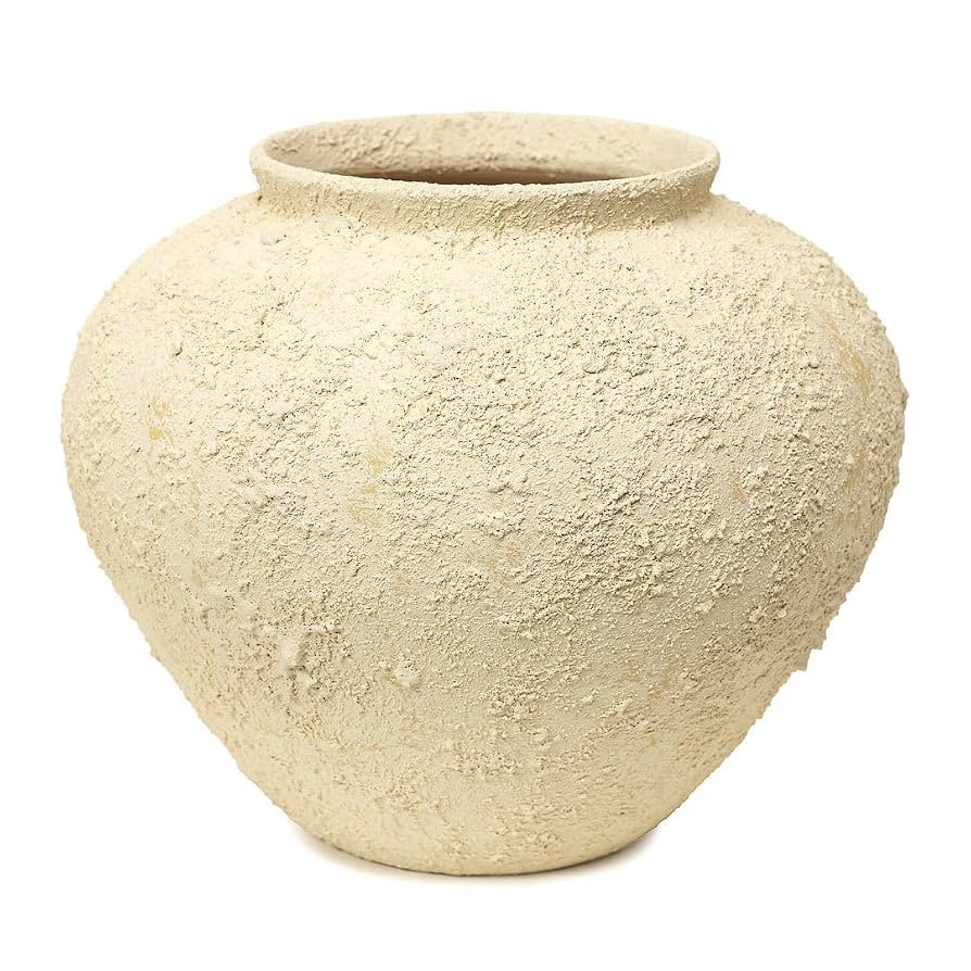 Rustic Rough-Textured Ceramic Vase, Handcrafted Texture Decorative Accent, Natural Bisque Finish,... | Amazon (US)