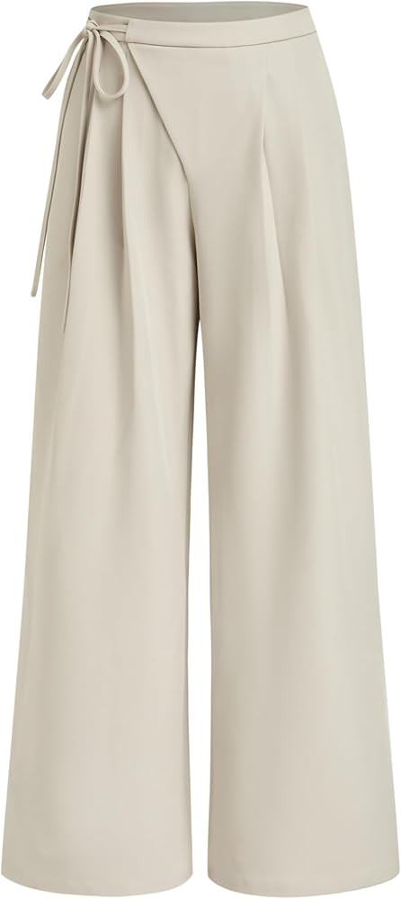 CIDER Mid Rise Tie Side Knotted Pleated Wide Leg Trousers | Amazon (US)