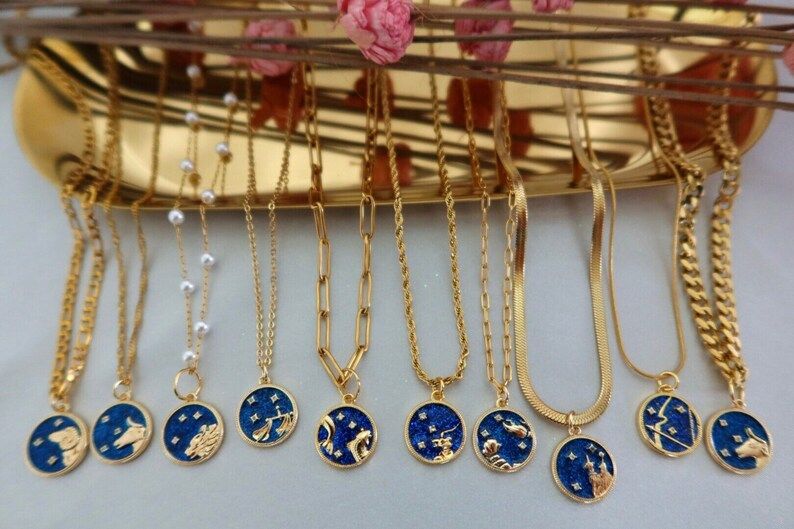 18K Gold FILLED Zodiac Sign Necklace, Gold Constellation Horoscope Necklace, TARNISH FREE, Astrol... | Etsy (US)