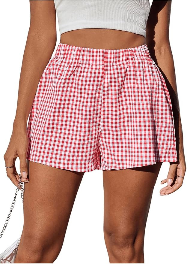 SOLY HUX Women's Y2K Striped Boxer Shorts Elastic High Waisted Straight Leg Workout Gym Shorts | Amazon (US)