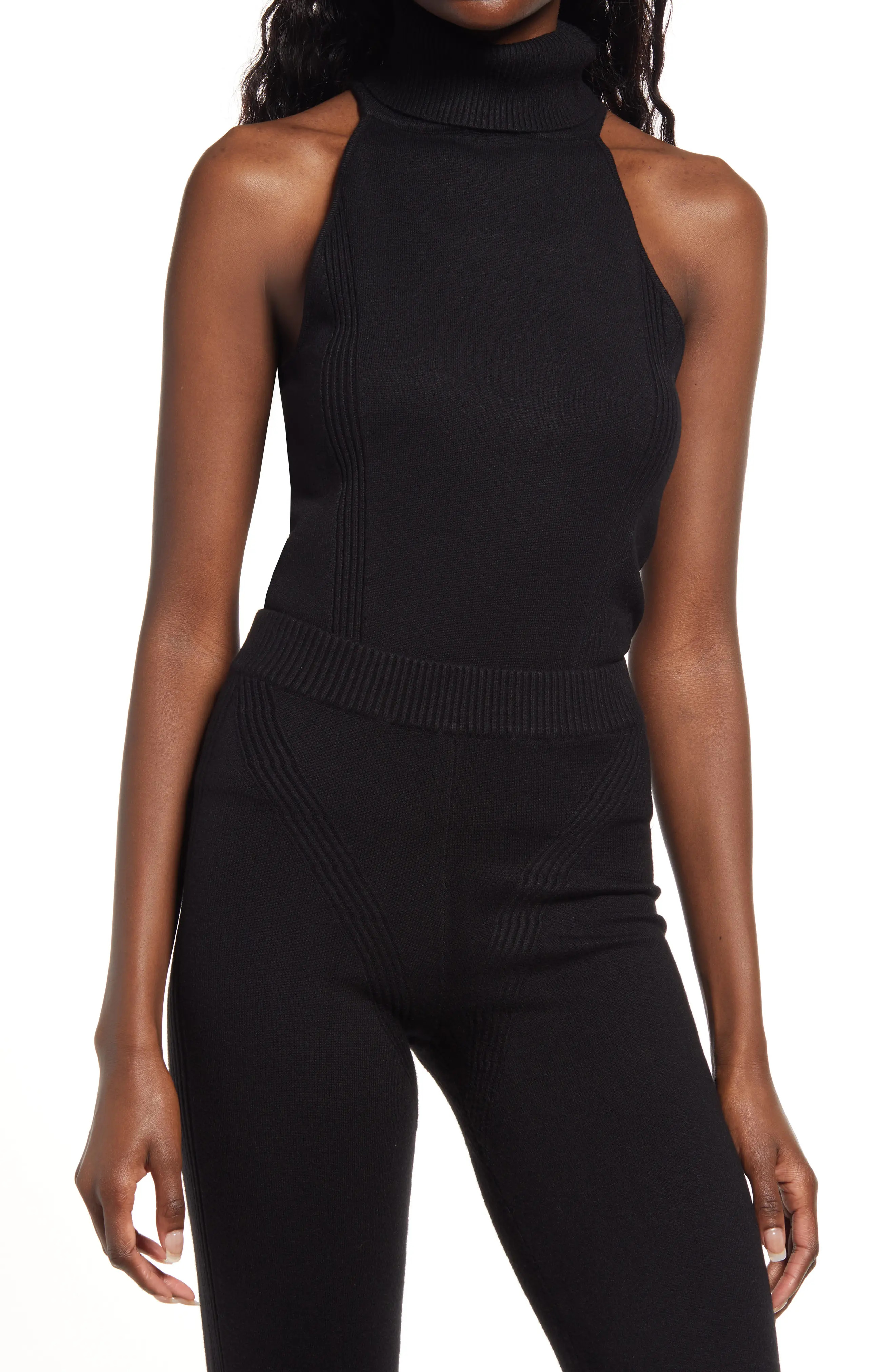 Good American Ribbed Sleeveless Turtleneck Sweater in Black001 at Nordstrom, Size 5 | Nordstrom