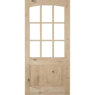 36 in. x 80 in. Rustic Knotty Alder Arch Top 9-Lite Clear Glass with V-Panel Unfinished Wood Fron... | The Home Depot