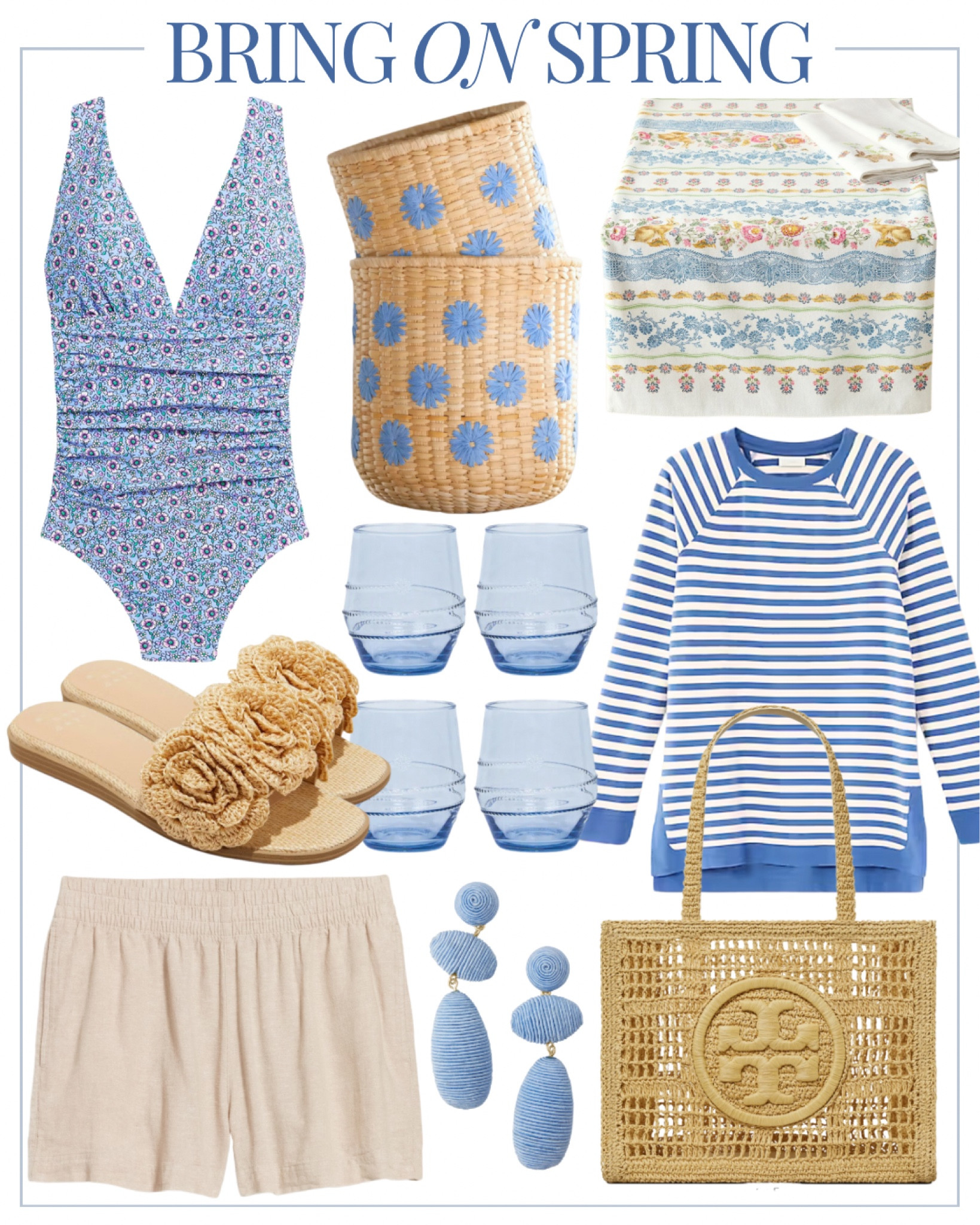 Spring decor and style 
Blue and white home

Spring break swimsuit, terry striped spring tunic, linen shirts, raffia sandals, Tory Burch straw bag 

#LTKStyleTip #LTKHome #LTKSeasonal