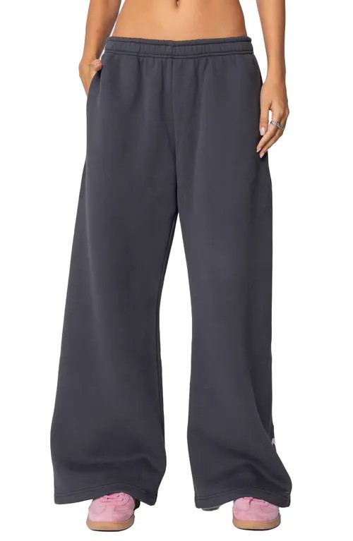 EDIKTED Bonney Bow Wide Leg Sweatpants in Dark-Gray at Nordstrom, Size Large | Nordstrom