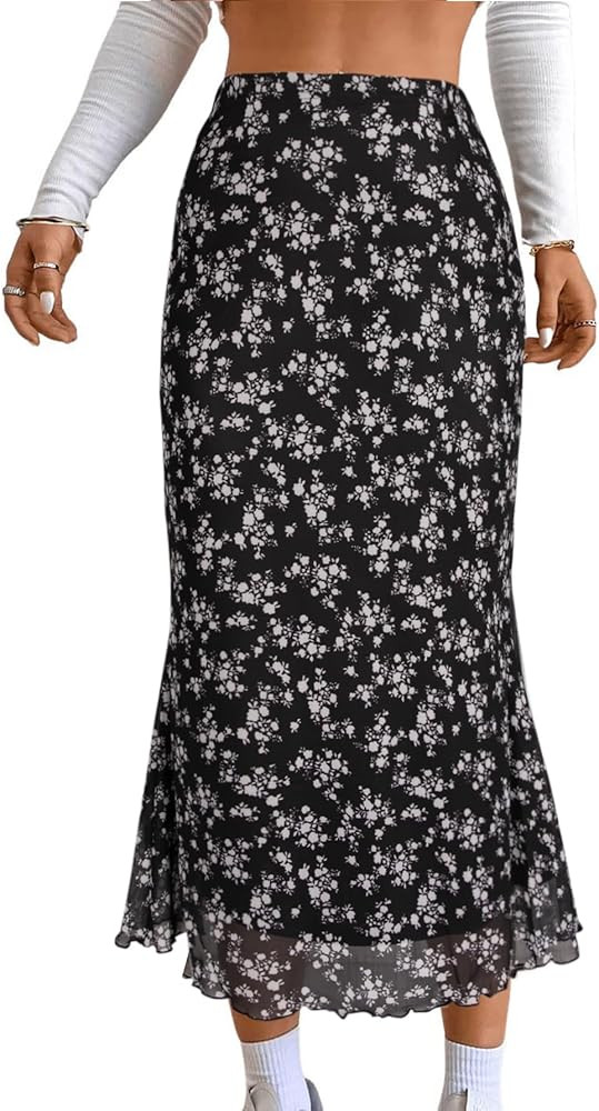 Avanova Women Mesh High Waisted Midi Mermaid Skirts Summer Casual Flowy Long Skirt | Amazon (US)