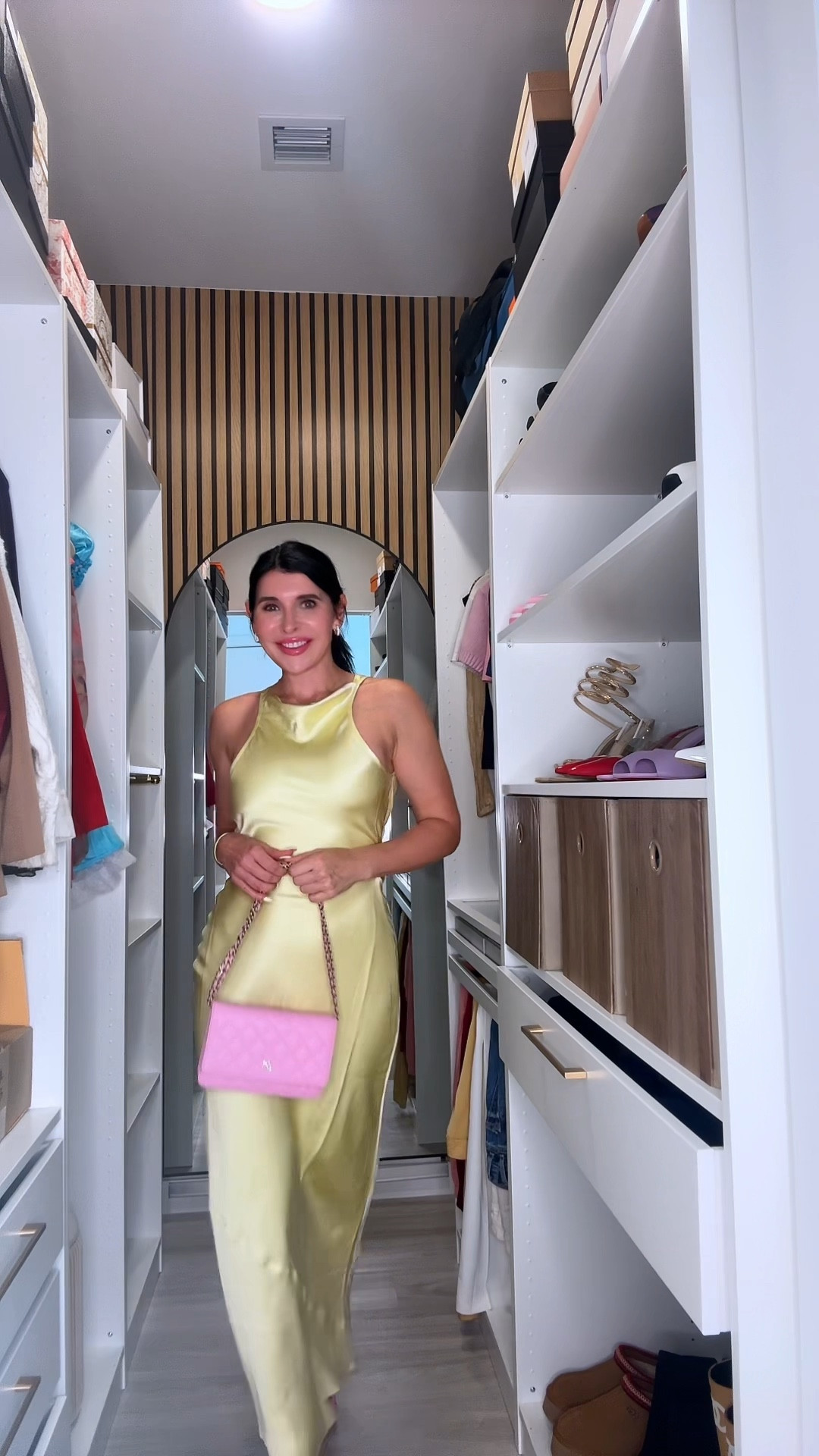 Butter yellow guizio silk midi dress paired with pink louboutins and pink Chanel bag 🫶🏻

#LTKStyleTip #LTKParties #LTKItBag