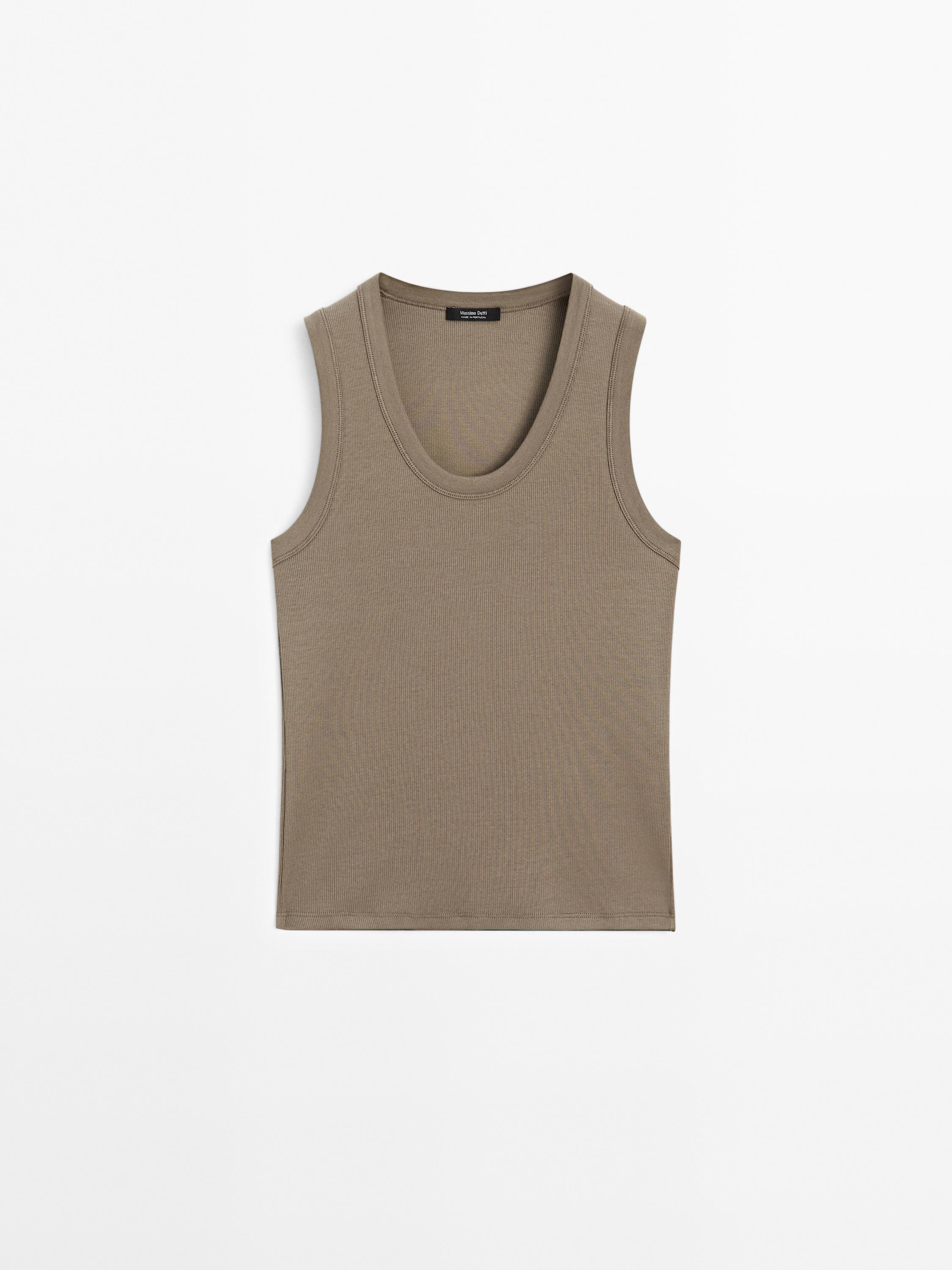 Cotton blend T-shirt. Round neck. Sleeveless. | Massimo Dutti UK