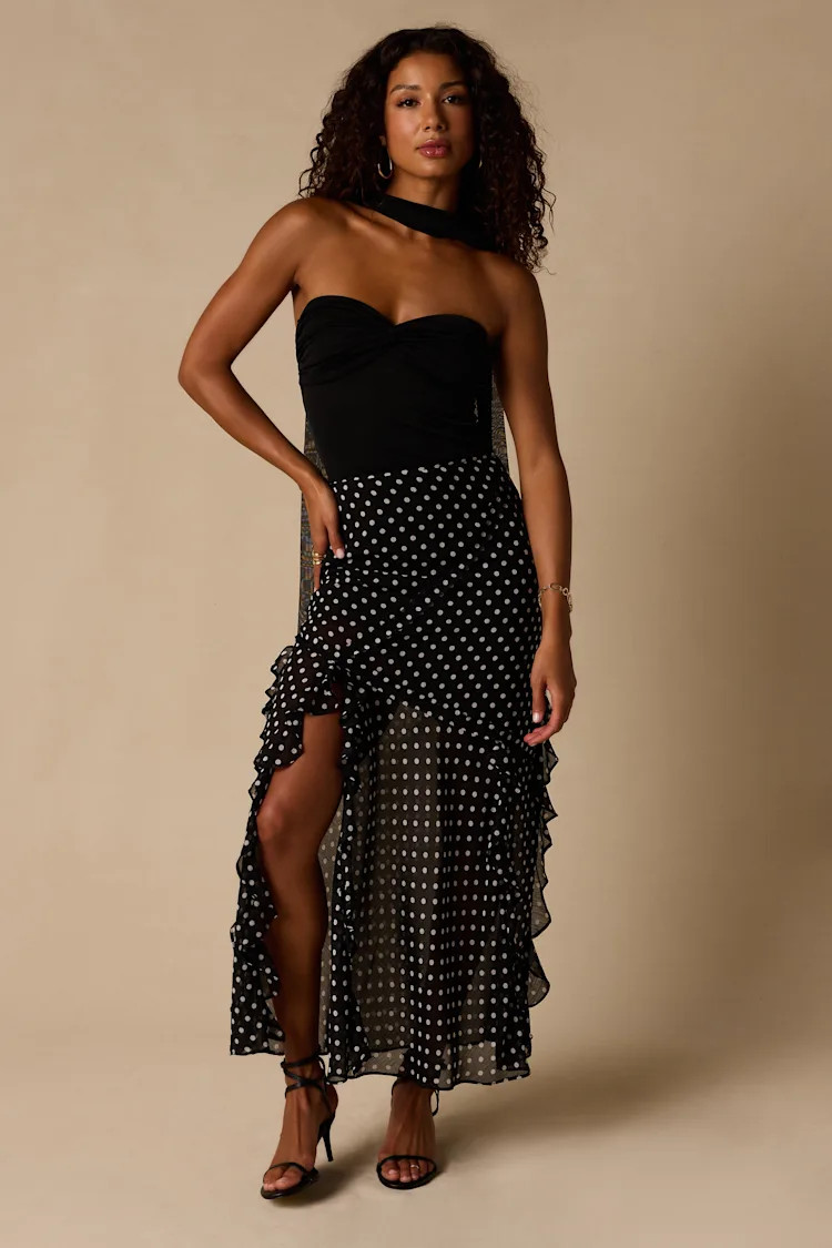 Alicia Black Polka Dot Ruffled Maxi Skirt | Lulus