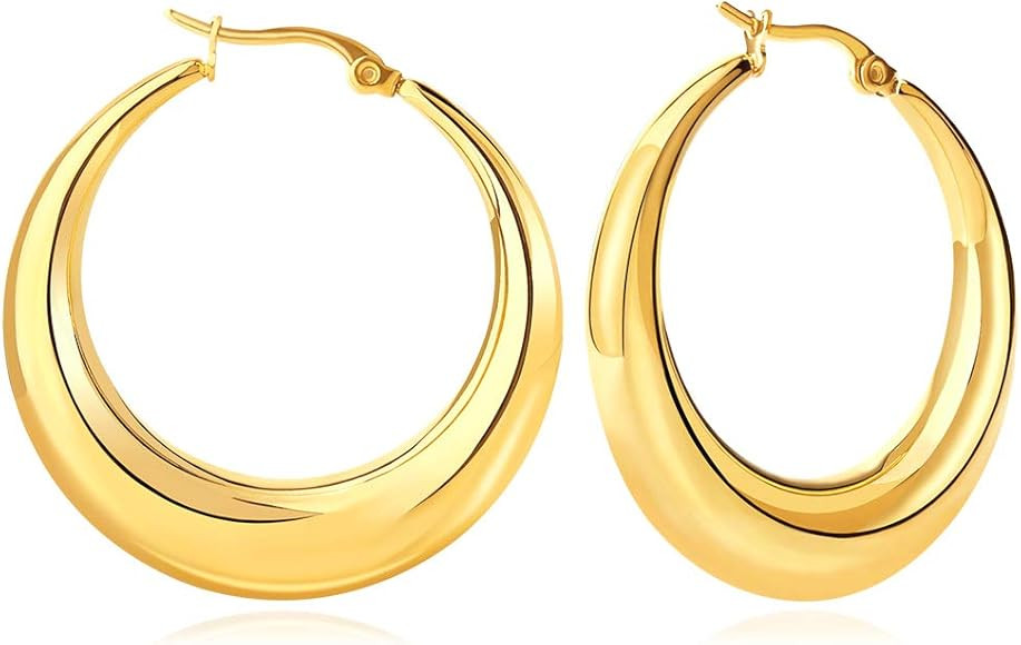 FAMARINE 14K Gold Plated Chunky Small Hoop Earrings, Dainty Minimalist Open Hoops Earrings For Wo... | Amazon (US)