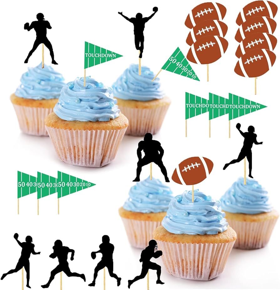 America Football Cupcake Toppers Sports Party Decorations 24pcs Superbo Rugby Cupcake Toppers for... | Amazon (US)
