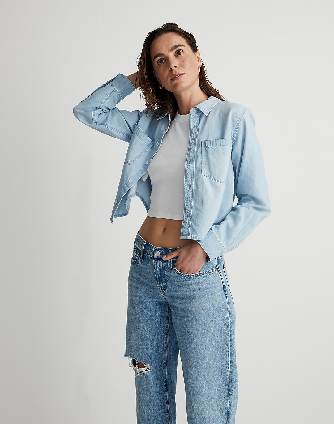 Cotton-Hemp Denim Button-Up Crop Shirt | Madewell
