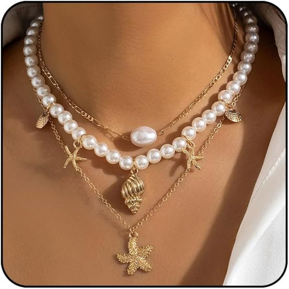 Sora Tuki Gold Starfish Necklace Earrings Beach Jewelry for Women Summer Necklace Surfer Shell Ne... | Amazon (US)