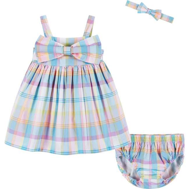 Infant Multi Plaid Babydoll Dress w/Bow Detail | Maisonette