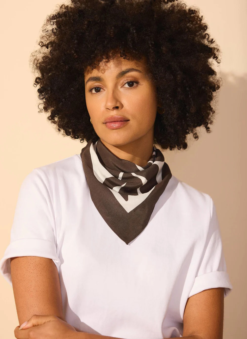 Brown Satin Fern Print Square Scarf | Mint Velvet