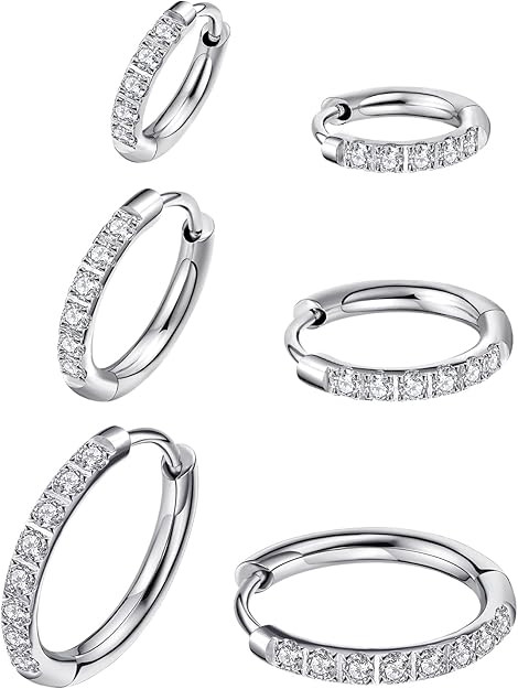 316L Surgical Steel Huggie Hoop Earrings,Dainty Pave Cubic Zirconia Cartilage Tiny Earring for Se... | Amazon (US)