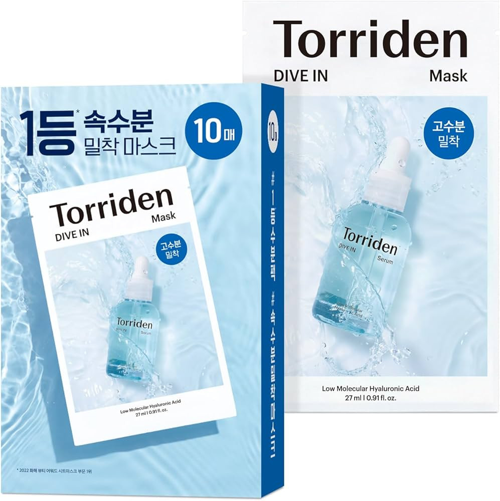 Torriden DIVE IN Hyaluronic Acid Facial Mask (10 sheets) | Extra Moisturizing Care | Hyaluronic A... | Amazon (US)