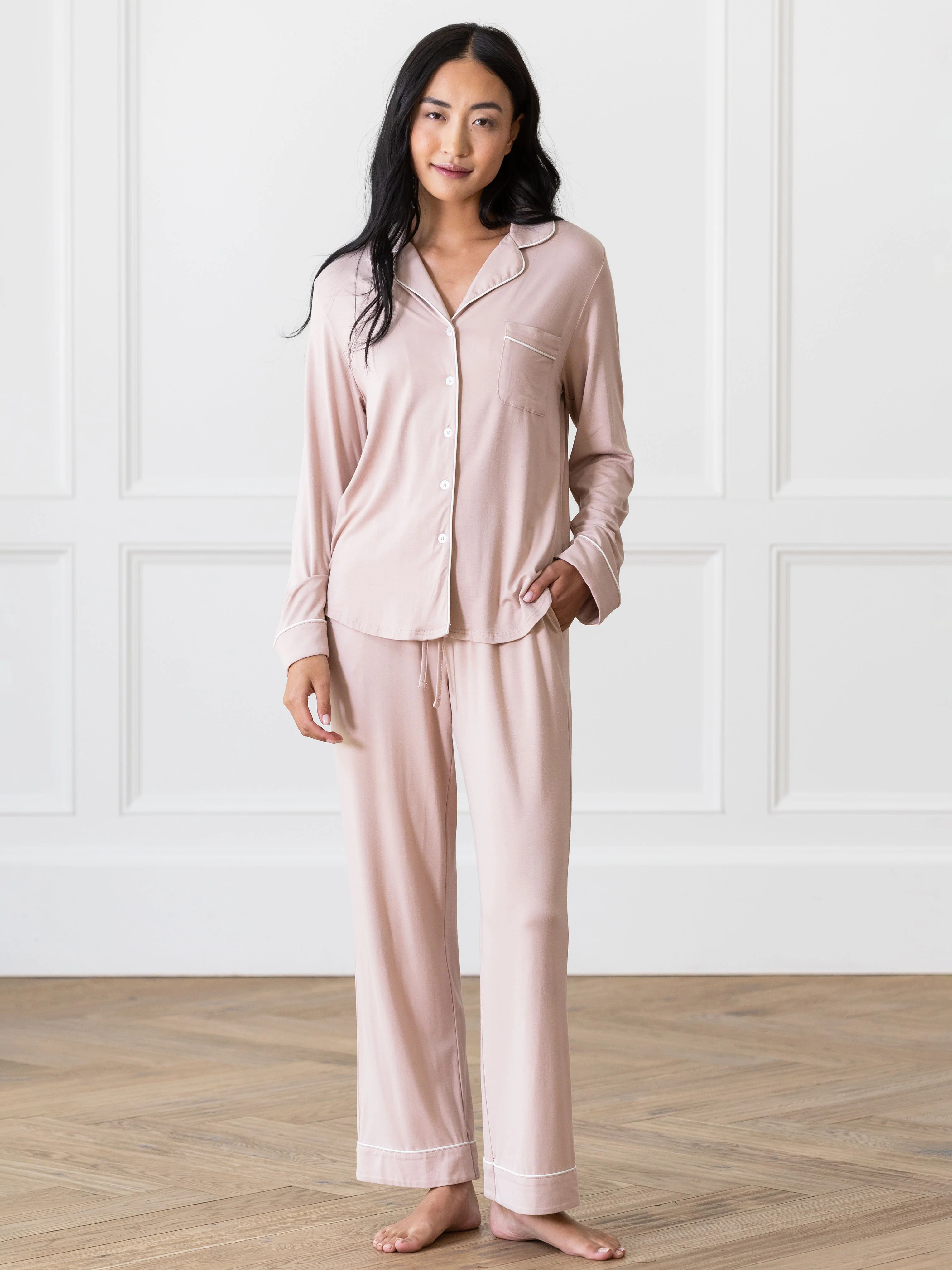 Women's Stretch-Knit Long Sleeve Bamboo Viscose Pajama Set in Blush (Size: XXX-Large) - Cozy Earth | Cozy Earth