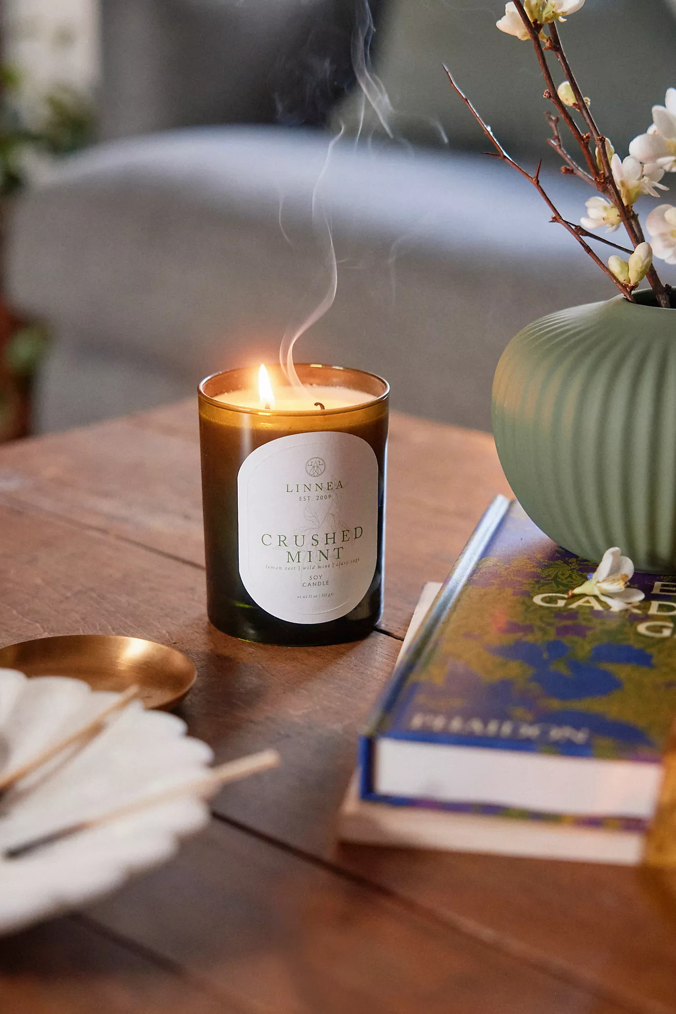 Linnea Recycled Glass Candle, Crushed Mint | Anthropologie (US)