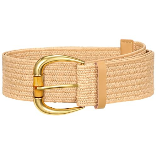 SUOSDEY Women Straw Woven Stretch Waist Belt for Dresses Elastic Boho Briaded Belts for Jeans | Amazon (US)
