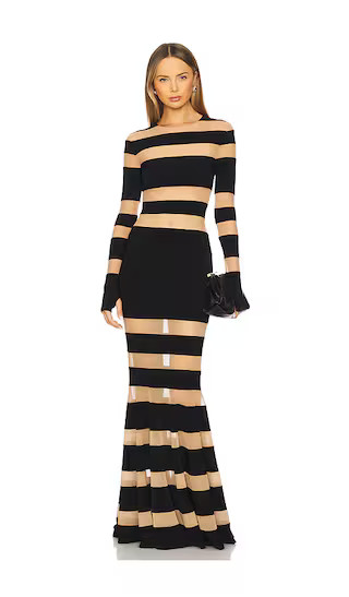 Spliced Dress Fishtail Gown in Black & Nude Mesh | Revolve Clothing (Global)