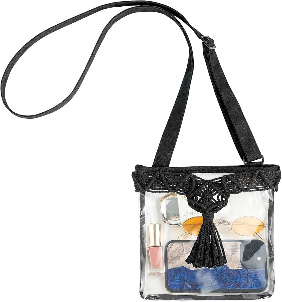 Mkono Clear Bag Stadium Approved Boho Clear Crossbody Purse with Macrame Tassel PVC Shoulder Bag ... | Amazon (US)