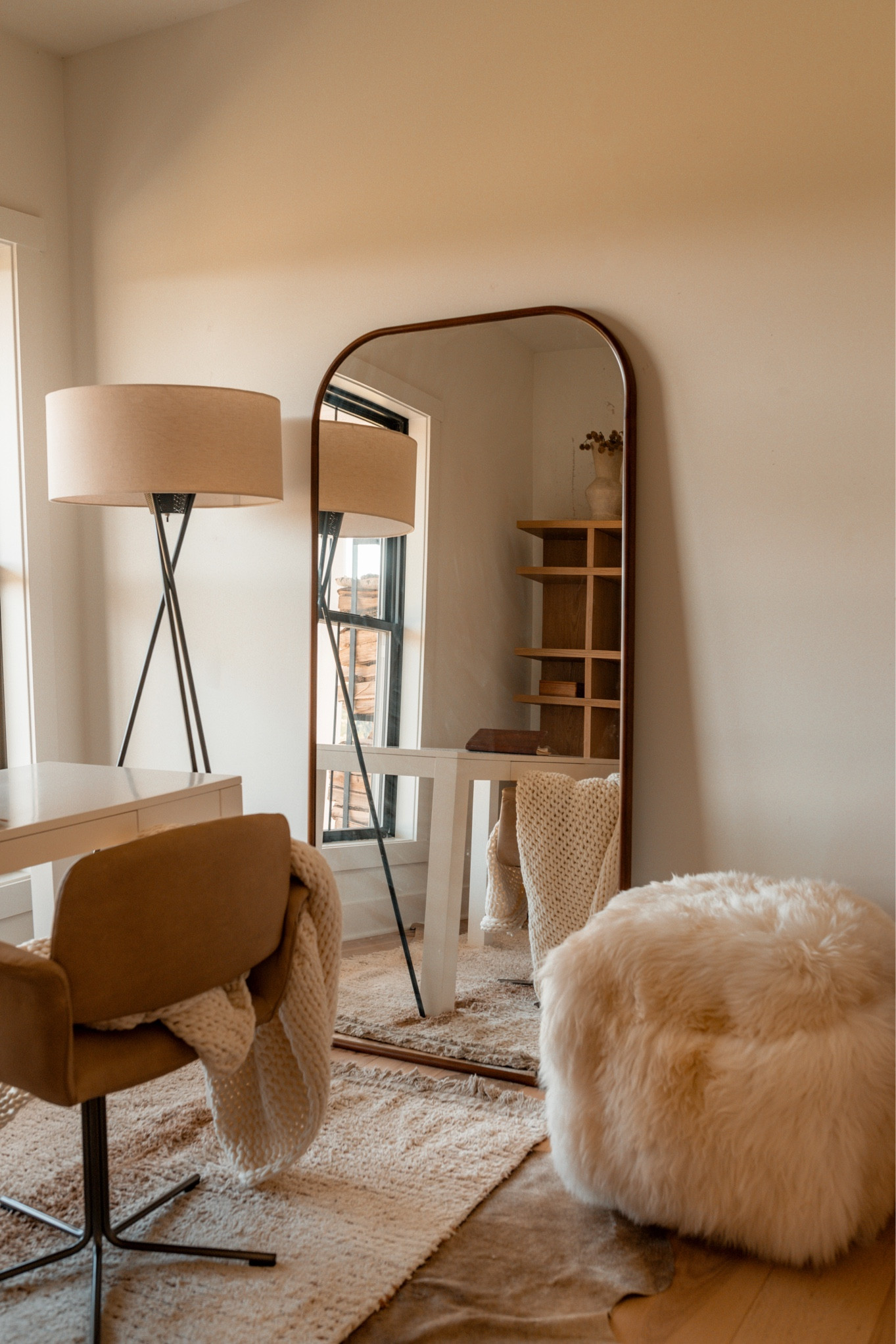 Neutral + Cozy office vibes start with layering! 

Desk, ottoman, chair, lamp and mirror. 
The actual and also “get the look” links. 

#LTKHome