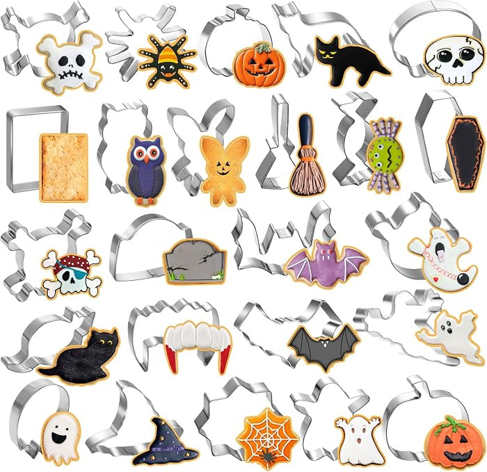 24PCS Halloween Cookie Cutters Set - Stainless Steel Metal Cookie Cutters Halloween Shapes, Pumpk... | Amazon (US)