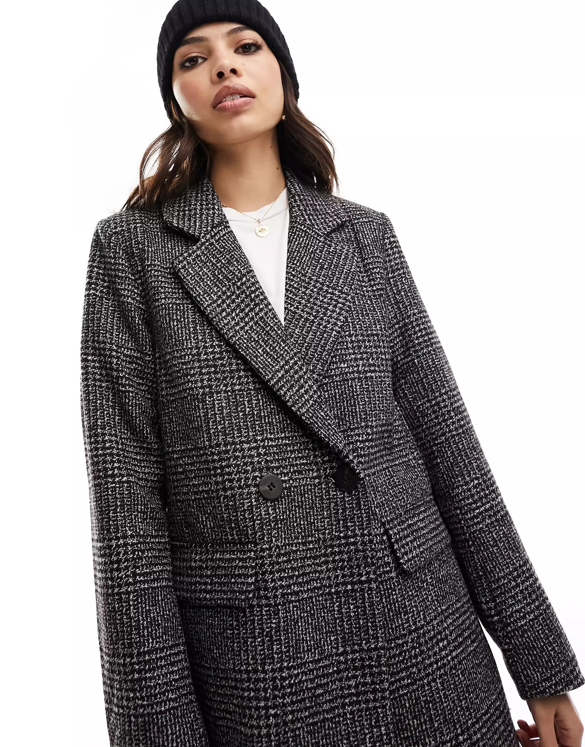 Vila double breasted wool blazer coat in grey check | ASOS (Global)