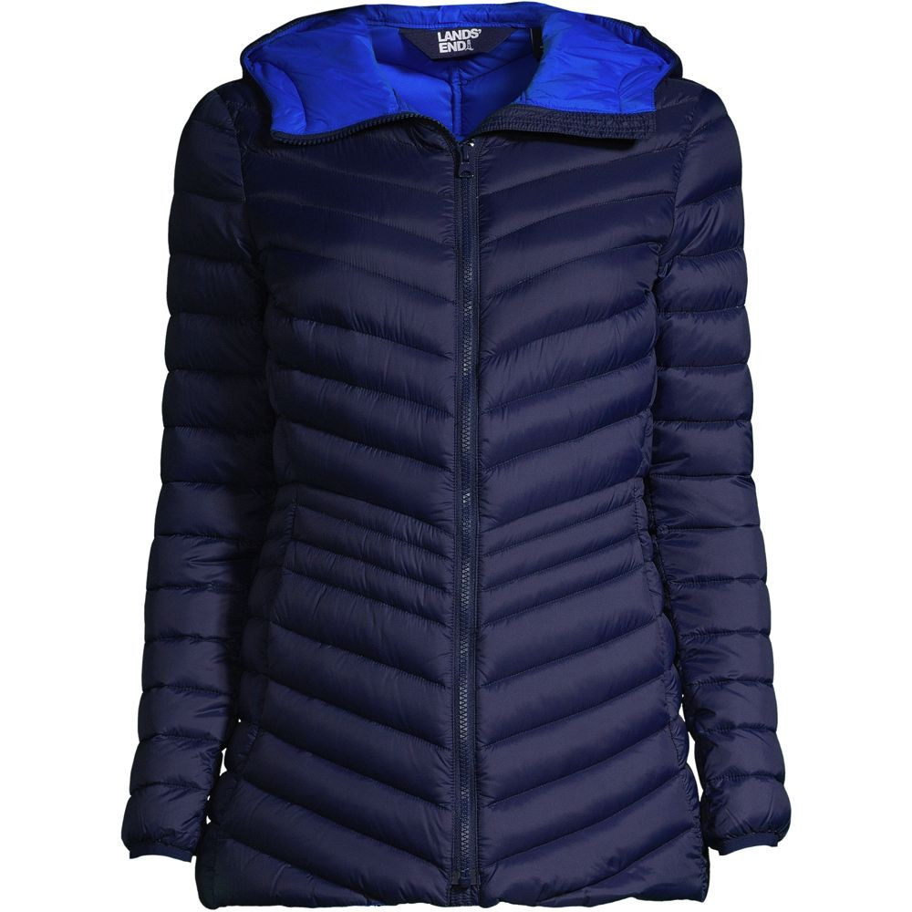 Women's Ultra Lightweight Packable Down Jacket with Hood - Deep Sea Navy - XS | Lands' End Business Outfitters