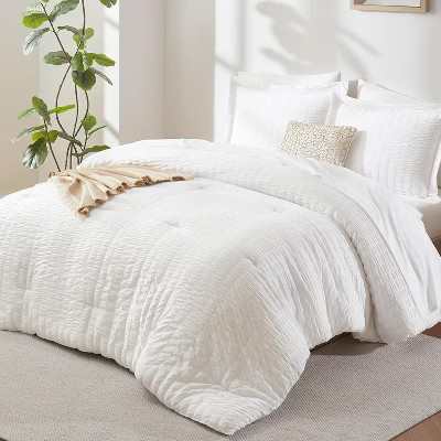 BALHAM TRADE-7 Pieces Soft Queen Comforter Set White Seersucker Bed in a Bag Luxury Bedding White-Queen 88"x88" | Target