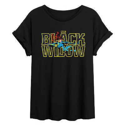 Women's Marvel Black Widow Type Oversized Graphic T-Shirt - Black - Small | Target