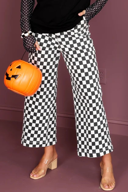 Game Day Black Checkered Pants | The Willow Tree