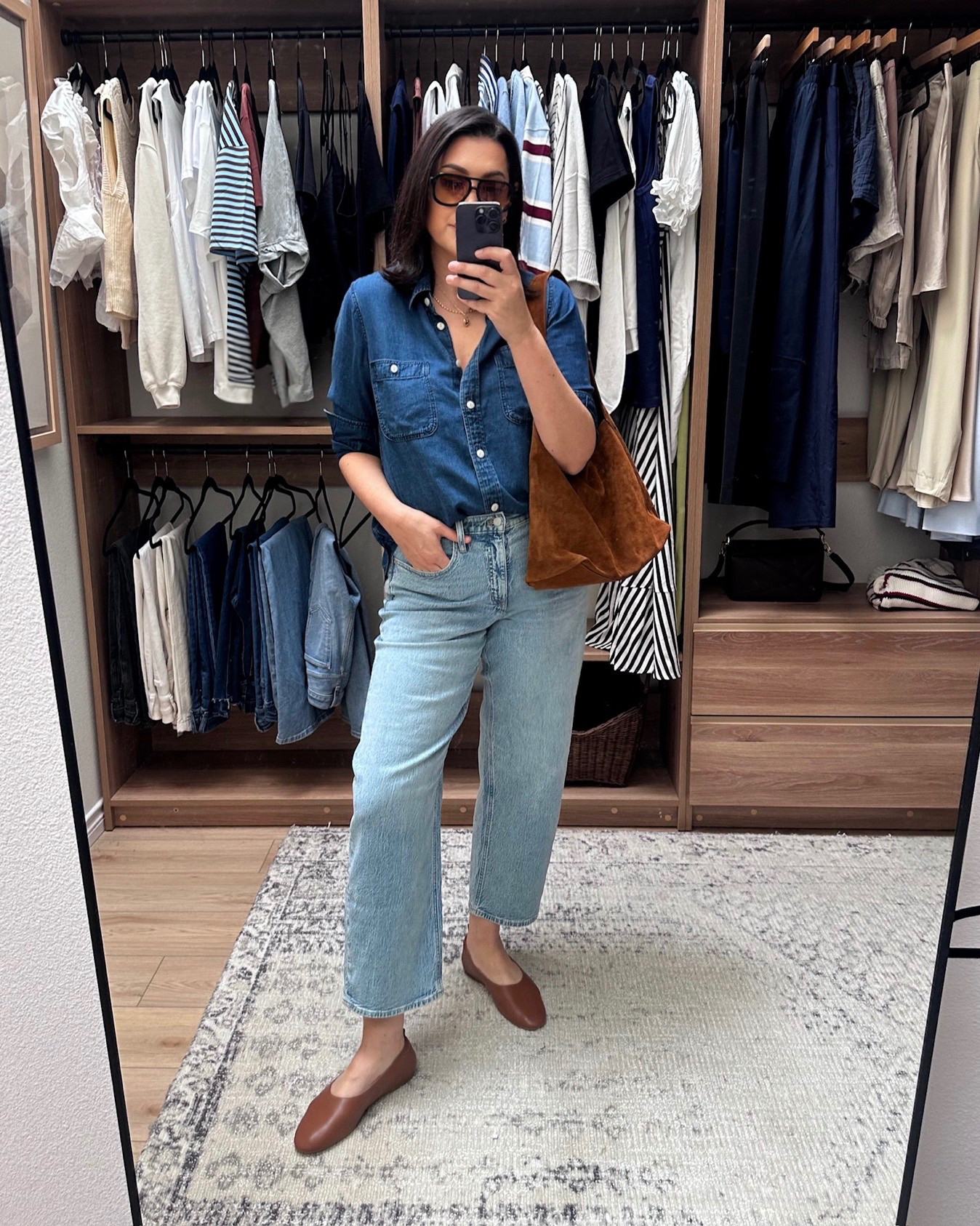 A little denim on denim action this week. I paired this chambray with those jcrew factory barrel jeans! I just love them so. 

Jeans - 30, but they stretch with wear
Top - large, tts 

 