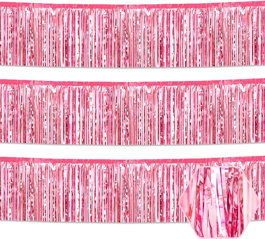 3 Pack 10 Long Pink Metallic Foil Fringe Garland Wall Hanging Tassle Banner, Bridal Shower, Valen... | Amazon (US)