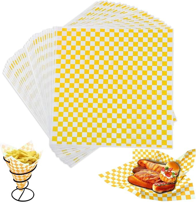 12x12 inch Checkered Dry Waxed Deli Paper, 100 Sheets Classic Checkered Wrapping Paper - Yellow | Amazon (US)