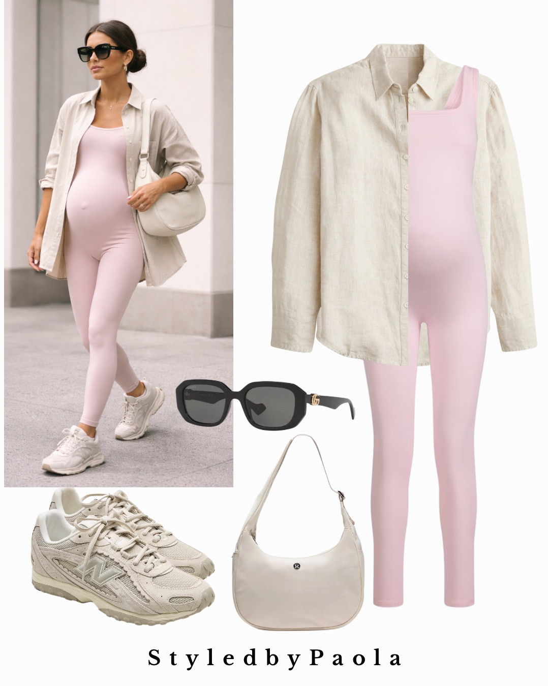 This effortless maternity outfit is the perfect mix of comfort and style. Featuring a neutral pink jumpsuit, oversized linen shirt, New Balance sneakers, and a minimalist shoulder bag, this look is ideal for everyday wear during pregnancy. If you love clean girl aesthetic, quiet luxury, and casual chic outfits, this is your go-to maternity style inspiration.
 All linked 🌸

#LTKmomlife #LTKBump #LTKU