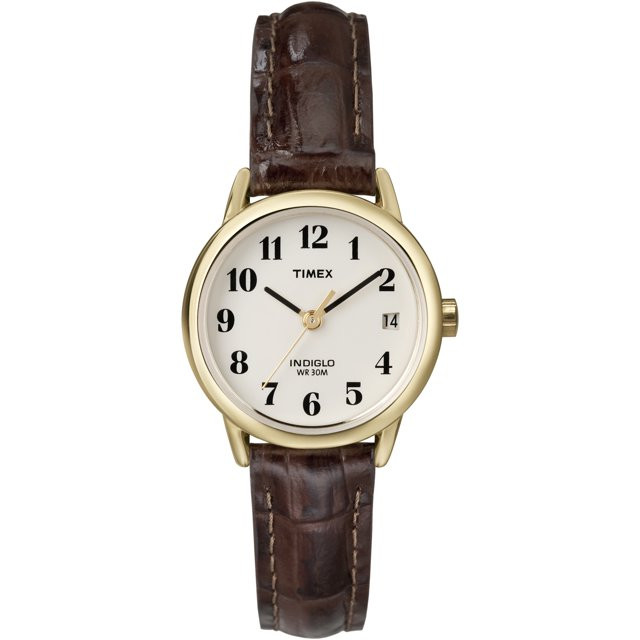 Timex Women's Easy Reader Date Brown/Gold 25mm Casual Watch, Leather Strap | Walmart (US)