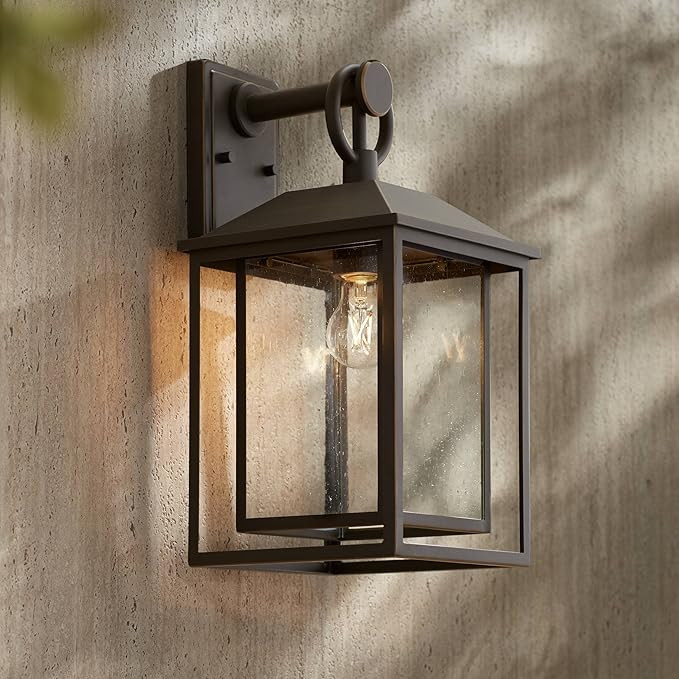 John Timberland Califa Mission Outdoor Wall Light Fixture Bronze Brown Metal 18" Textured Clear G... | Amazon (US)
